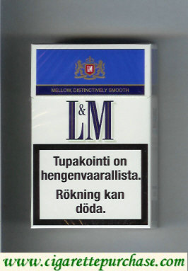 L&M Mellow Distinctively Smooth Blue Label cigarettes hard box